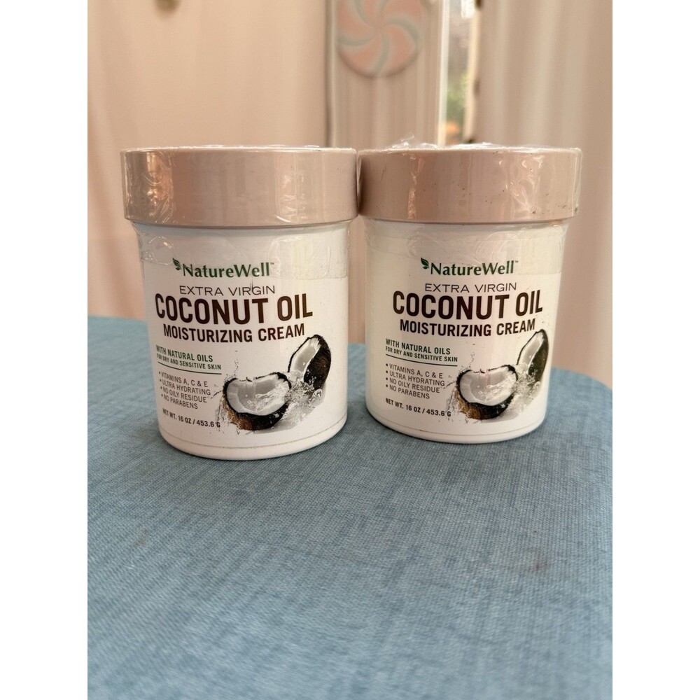 2 NatureWell Extra Virgin Coconut Oil Moisturizing Cream, 16 oz - New & Sealed